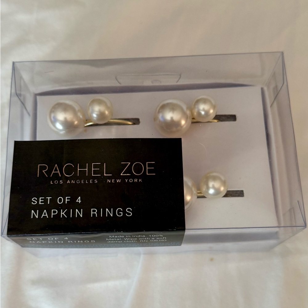 Rachel Zoe Gold and White Napkin Rings Set (4)